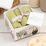 Набор махровых полотенец «Здесь живет счастье» 30?30 см - 3 шт., зелёные