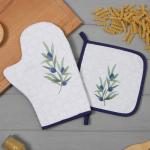 Кухонный набор «Этель. Олива»: варежка-прихватка 20?28 см, прихватка 19?19 см, 100% хлопок