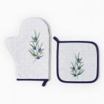Кухонный набор «Этель. Олива»: варежка-прихватка 20?28 см, прихватка 19?19 см, 100% хлопок