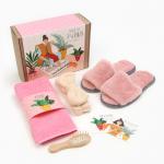 Набор подарочный «Этель. Spaсение от усталости», полотенце, тапочки, повязка на голову