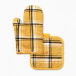 Кухонный набор «Этель. Клетка»: прихватка 17?17 см, варежка-прихватка 26?16 см, жёлтый