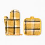 Кухонный набор «Этель. Клетка»: прихватка 17?17 см, варежка-прихватка 26?16 см, жёлтый