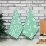 Набор полотенец Этель Hares & leaves 40?60 см - 2 шт., зеленый, 100% хлопок