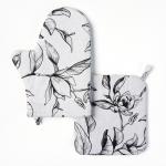 Кухонный набор «Доляна» Plant leaves: варежка 20?27 см, прихватка 19?19 см, 100% хлопок, 250 г/м?