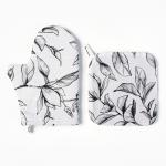 Кухонный набор «Доляна» Plant leaves: варежка 20?27 см, прихватка 19?19 см, 100% хлопок, 250 г/м?