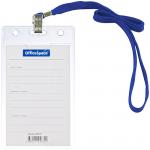 Бейдж вертикальный OfficeSpace, 63*105мм (размер вставки 55*85мм), с клипсой на синем шнурке, 284649