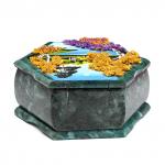 Шкатулка из змеевика с рисунком "Осень" 140*140*70мм