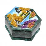 Шкатулка из змеевика с рисунком "Осень" 140*140*70мм