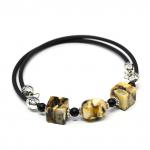 Браслет женский с янтарем мозаика кубик 9мм цв.молочно-зеленый, 18см