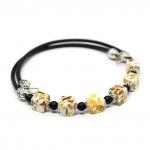 Браслет женский на струне из каучука с янтарем мозаика кубик 7мм цв.молочный, 18см