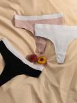 Трусы женские бразильяно MINAKU в рубчик, набор 3 шт., размер 48-50, белые, бежевые, чёрные