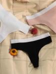 Трусы женские бразильяно MINAKU в рубчик, набор 3 шт., размер 48-50, белые, бежевые, чёрные