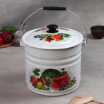 Ведро эмалированное, 10 л, с крышкой, деколь МИКС, белое
