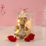 Набор подарочный «Мишка в платье», мыльные красные розы 5 шт., роса, 7?7?12 см