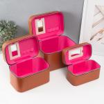 Набор шкатулок для украшений с зеркалом «Ромбы», 3 шт., искусственная кожа, охра