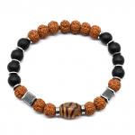 Браслет Дзи "Два глаза" из рудракши и шунгита шарик 8мм, 18см
