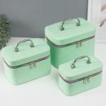 Набор шкатулок для украшений с зеркалом «Сердца», 3 шт., искусственная кожа, св. зелёная