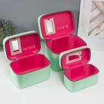 Набор шкатулок для украшений с зеркалом «Сердца», 3 шт., искусственная кожа, св. зелёная