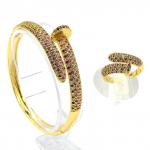 Браслет гвоздь в комплекте с кольцом фианиты цв.малиновый, 16см