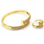 Браслет гвоздь в комплекте с кольцом фианиты цв.малиновый, 16см