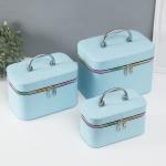 Набор шкатулок для украшений с зеркалом «Сердца», 3 шт., искусственная кожа, св. голубая