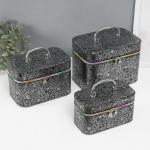 Набор шкатулок для украшений с зеркалом «Узоры бабочки», 3 шт., искусственная кожа, чёрная