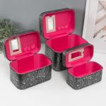 Набор шкатулок для украшений с зеркалом «Узоры бабочки», 3 шт., искусственная кожа, чёрная