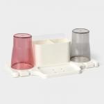 Держатель для зубных щеток настенный, с 2 стаканами на липучках, 31?9?14 см, белый