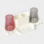 Держатель для зубных щеток настенный, с 2 стаканами на липучках, 31?9?14 см, белый