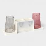 Держатель для зубных щеток настенный, с 2 стаканами на липучках, 31?9?14 см, белый