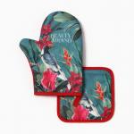 Кухонный набор «Доляна» Beauty: варежка-прихватка 20?27 см, прихватка 17?17 см, изумрудный