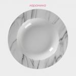 Тарелка глубокая Доляна «Мрамор», 300 мл, d=21 см, керамика, белая, серая