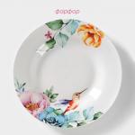 Тарелка глубокая Доляна «Пташка», d=20.2 см, фарфор, белая