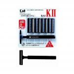 KAI Бритва безопасная К2-8В Т-образная двойное лезвие, компактная на блистере 1 шт. станок + 8 сменных кассет, НАБОР