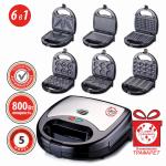 Вафельница Великие Реки Кубань-10 черная, 6 в 1, съемные панели, 800 Вт, трафарет для сахарной пудры