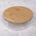 Контейнер стеклянный 650мл Хай-Тек круглый с бамбуковой крышкой