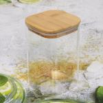 Банка для продуктов стеклянная 700мл "Хай-Тек" с бамбуковой крышкой и ложкой, квадратная 8*15см