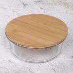 Контейнер стеклянный 900мл Хай-Тек круглый с бамбуковой крышкой