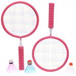 Бадминтон в наборе K-707 6 предметов: 2 металлические ракетки 43 см,3 волана, чехол (розовый)
