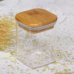 Банка для продуктов стеклянная 200мл "Хай-Тек" с бамбуковой крышкой, квадратная 6*8см