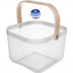 Корзина для хранения металлическая с деревянной ручкой "ЛОФТ", цвет молочный, 24*24*18*см