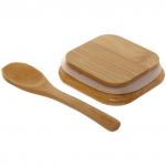 Банка для продуктов стеклянная 550мл "Хай-Тек" с бамбуковой крышкой и ложкой, квадратная 8*12см