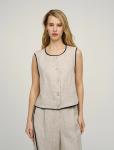 Бежевый жилет изо льна с кантами