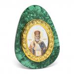Икона из малахита яйцо "Николай Чудотворец" 80*30*110мм