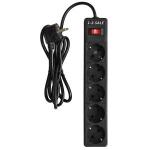 1-2.SALE сетевой фильтр ПВС 3х0.75 5роз. 3м 10А ЧЕРНЫЙ, земля, выкл. E1M 901418