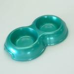 Миска для кошек/собак двойная 2*200мл пластик, бирюзовый перламутр 3530270 HOMEPET