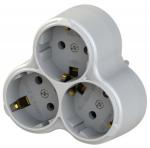 NE-AD разветвитель (тройник) 3роз. 16А (АБС-пластик, белый, земля, круглый) 1003 (Турция)