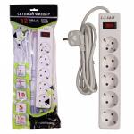 1-2.SALE сетевой фильтр ПВС 3х0.75 5роз. 1.8м 10А 2200W БЕЛЫЙ земля, выкл. E1M 901415