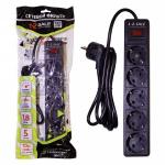 1-2.SALE сетевой фильтр ПВС 3х0.75 5роз. 1.8м 10А 2200W ЧЕРНЫЙ, земля, выкл. E1M 901416