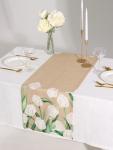 Дорожка на стол «Этель. Белые тюльпаны», 40?149 см, 100% хлопок, саржа 190 г/м?, бежевая